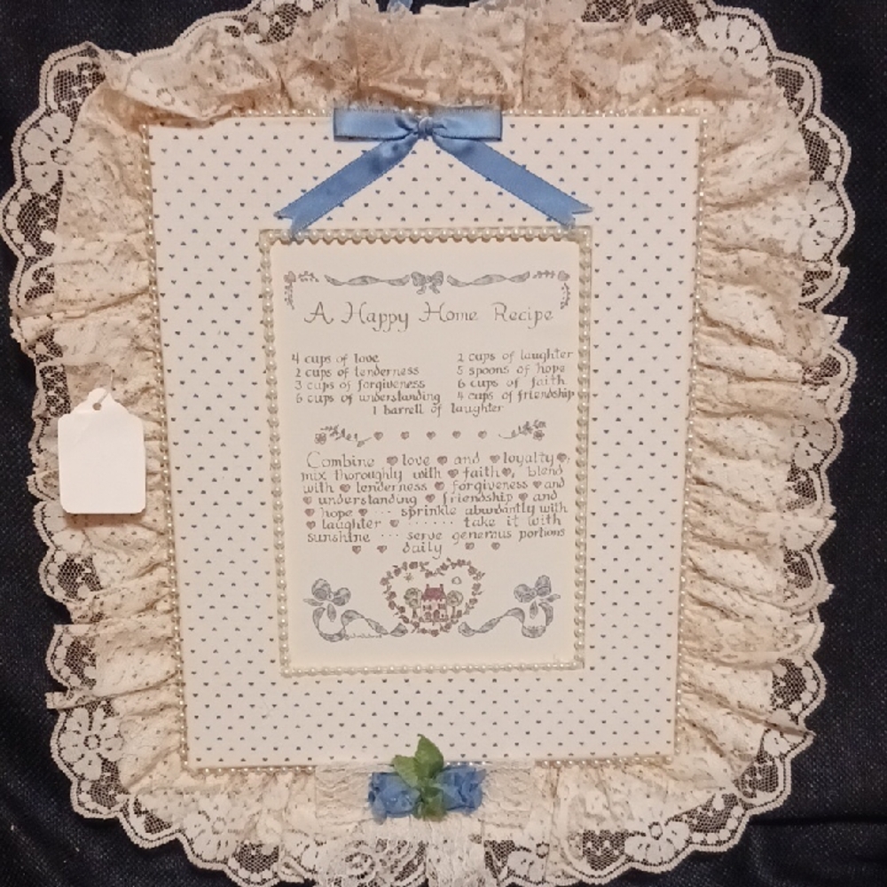 Decorative Lace Wall Hanging with Blue Accents